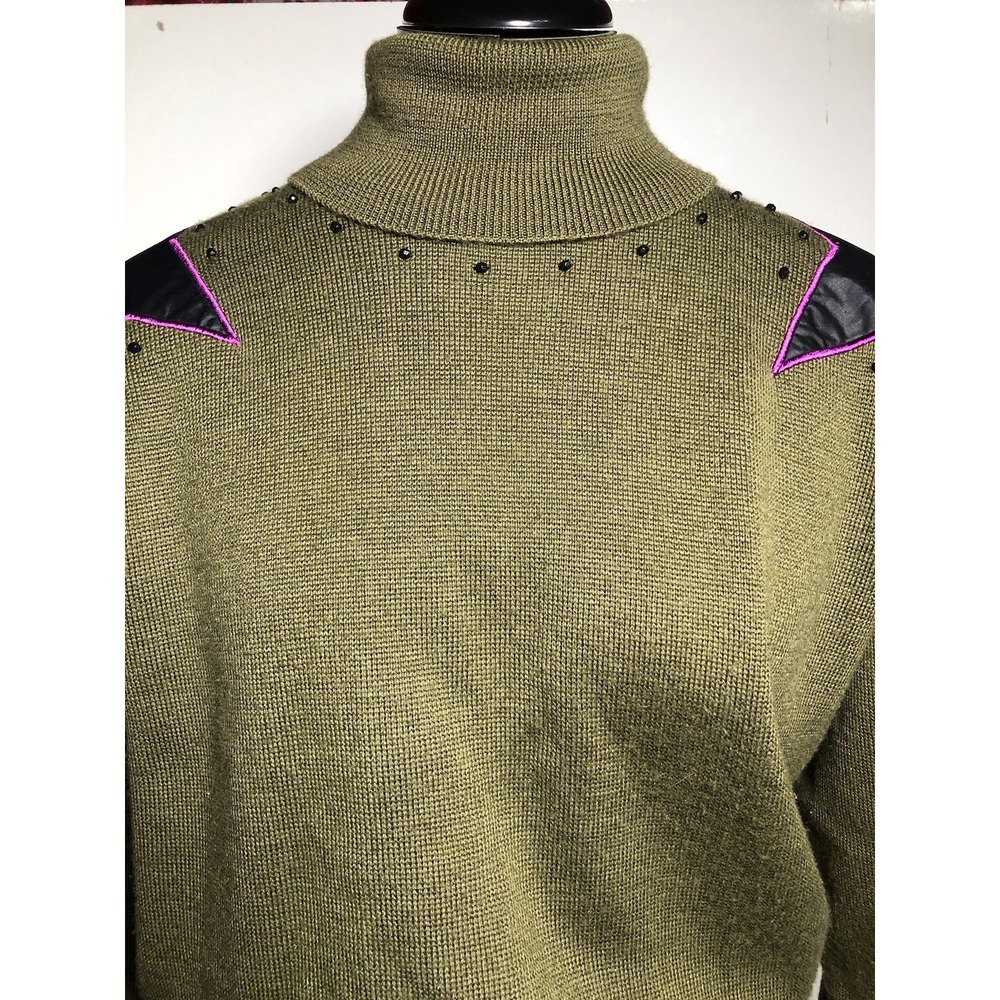 Vtg 80s Funky Statement Sweater Meister Star Shoulder Turtleneck Novelty M B42 - Picture 4 of 12